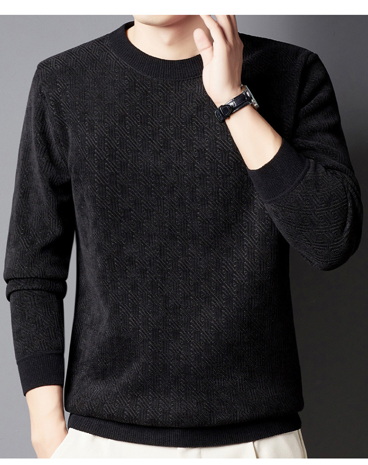 Abbigliamento maschile Maglione invernale da uomo più velluto spesso jacquard a quadri tutto in uno in velluto caldo top tinta unita girocollo maglione inferiore_voghion.com