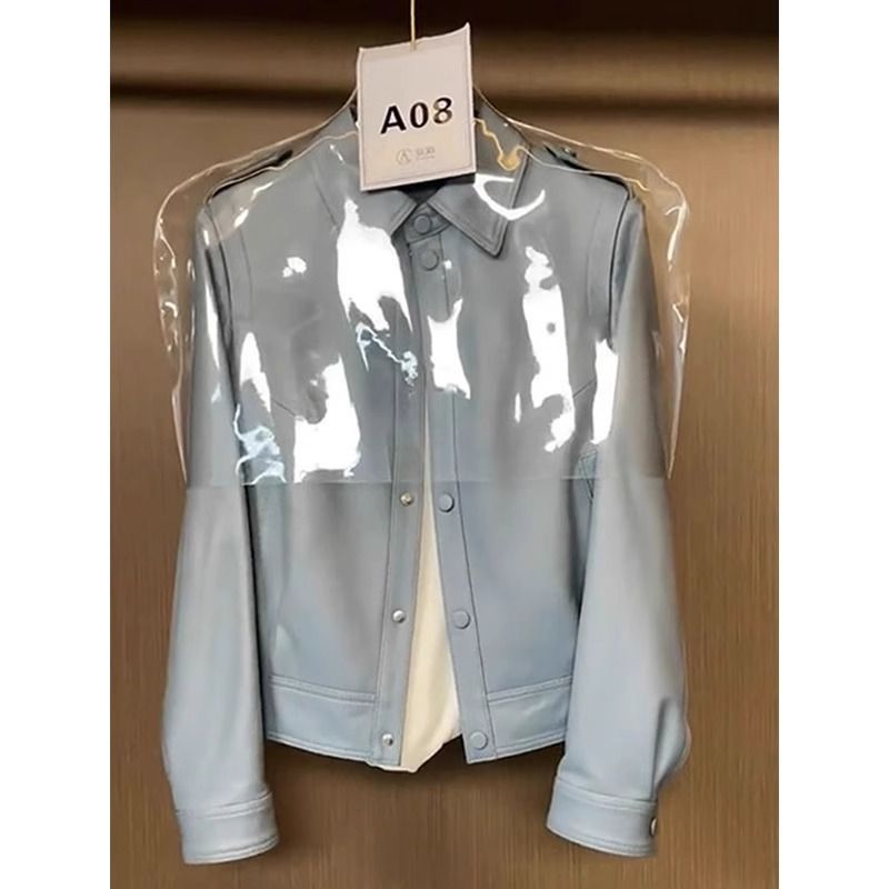 High-End Blue Leather Jacket for Women 2025 Autum New European Style Versatile Sweet and Cool Loose Jacket Top