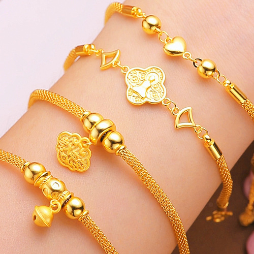 Fine Vietnamese alluvial gold small bell women's bracelet, versatile in and out, safe, long life, wealth and gold lock bracelet jewelry