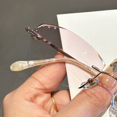 無框近視眼鏡女純欲大臉顯瘦眼鏡防藍光超輕平光鏡無框69063-B