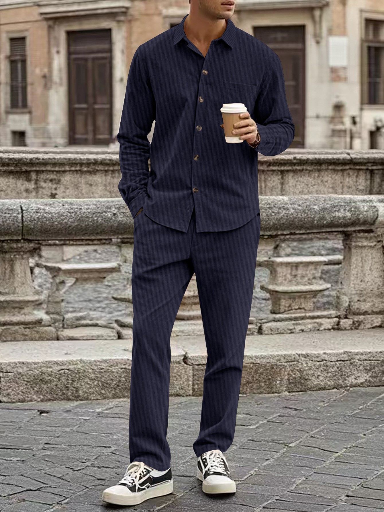 Completo uomo camicia e pantaloni in velluto a coste autunno_voghion.com
