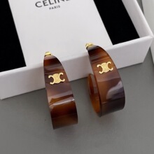 正确版本 ins风网红博主推荐亚克力半圆celin凯旋门玳瑁色耳环女