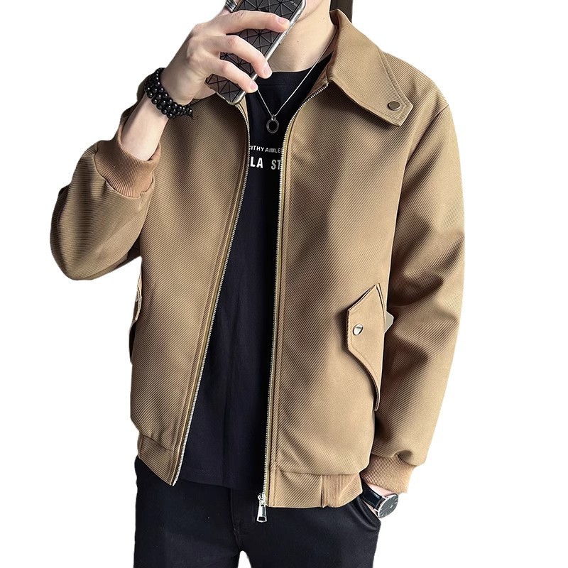 Sensación de alto nivel solapa 2025 primavera nueva chaqueta casual tendencia masculina versión coreana de la chaqueta de los hombres de estilo cocido ligero