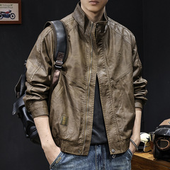 高級皮衣コート男秋冬2024新型男性ベルベット厚手のファッションブランド服高級感機関車