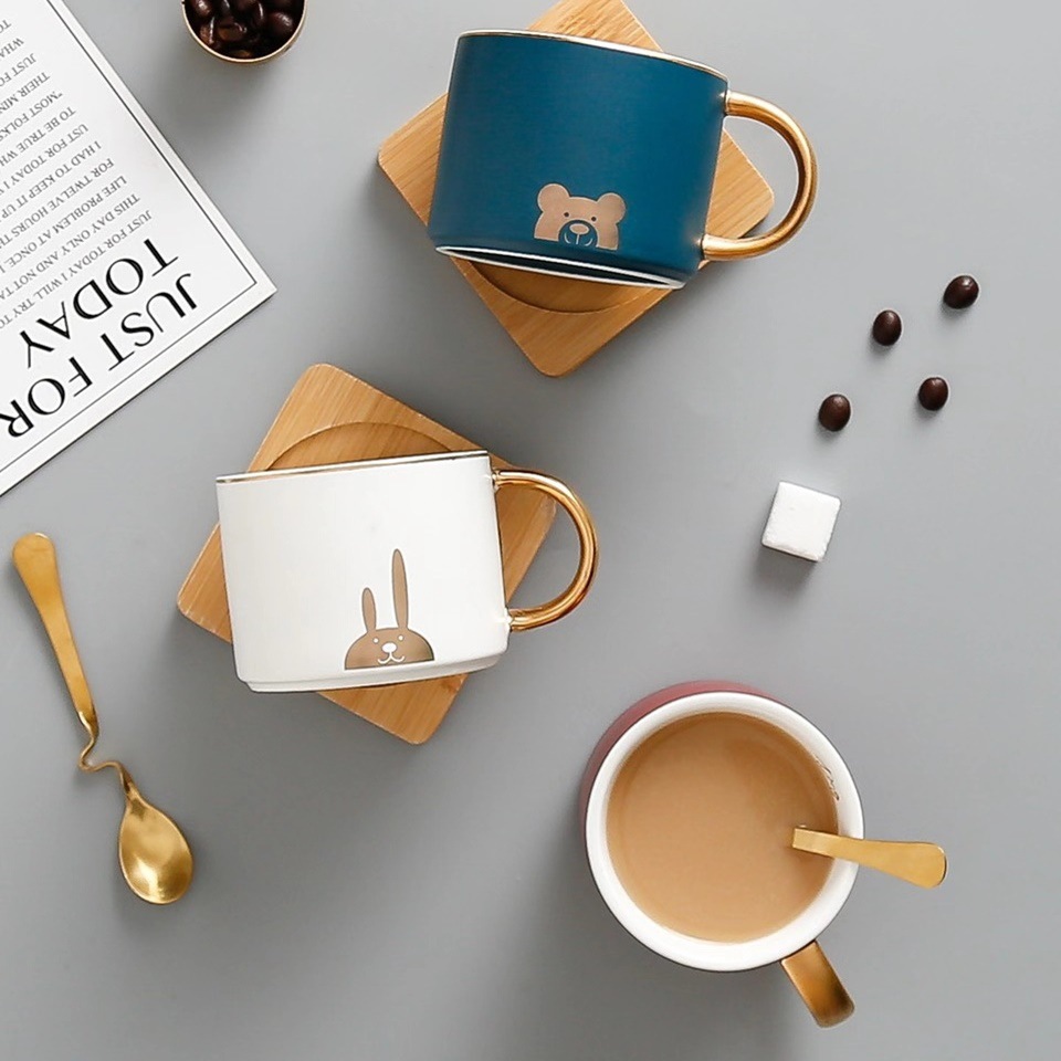 Estilo nórdico té de la tarde taza de café regalo taza de agua taza de leche y platillo personalizado boca de oro mango de oro Taza de cerámica