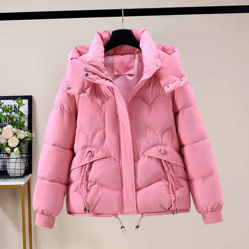 2024 invierno nuevo estilo europeo chaqueta de algodón de pluma de moda mujer con sombrero de diseño de algodón chaqueta de algodón corta de moda image 9