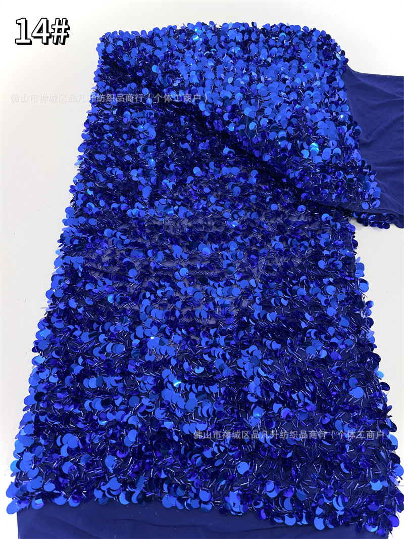 Inventario de malla elástica bordado de sequillas modelo de baile de moda cena vestido de moda tela de ropa