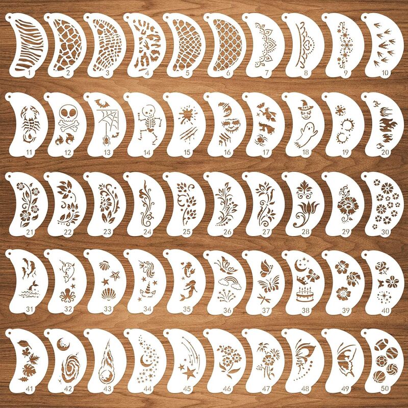 Sheet Face Painting Stencils 50Pcs Body Face Painting Stencils, Makeup, Halloween, Party Art Painting