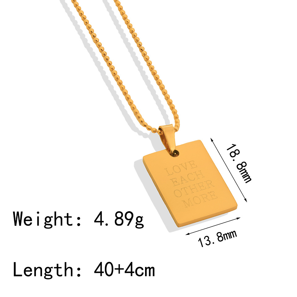 7g Weight PVD Coated Gold Plating Process 18K Real Gold Plated Plating Material PVD Coated Real Gold Plated Letter Square Titanium Steel Retro Waterproof Non Tarnish 304 Stainless Steel Pendant Necklace