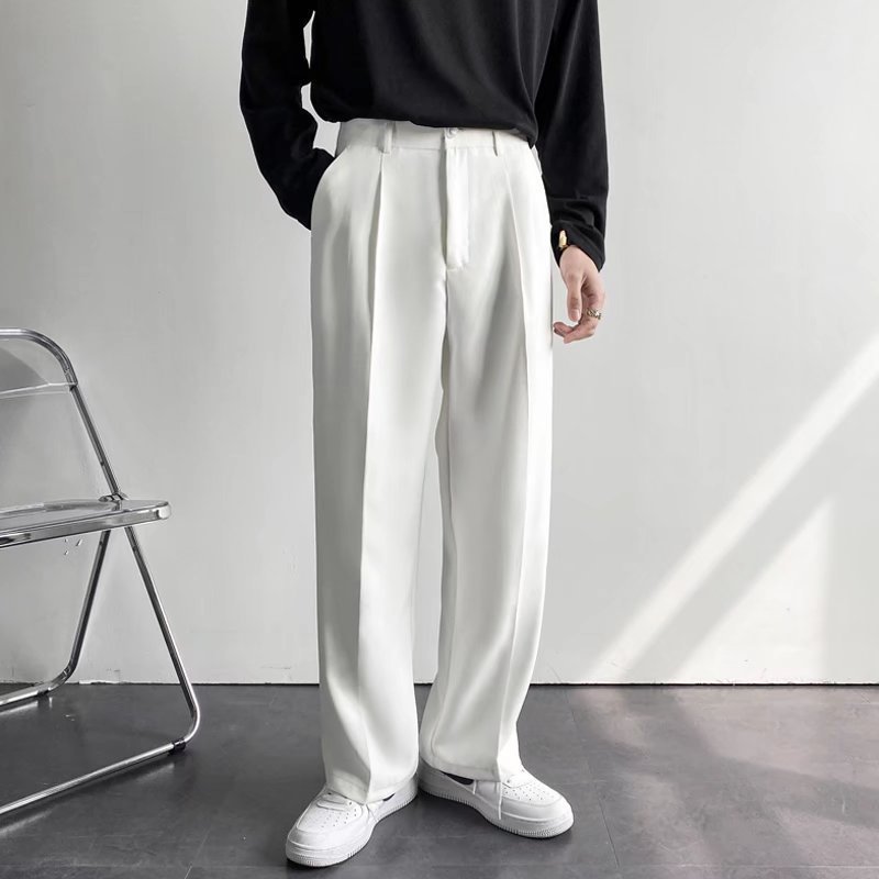 Simple classic solid color suit pants draping versatile men's casual pants live pleated spring and autumn loose trousers Korean style business