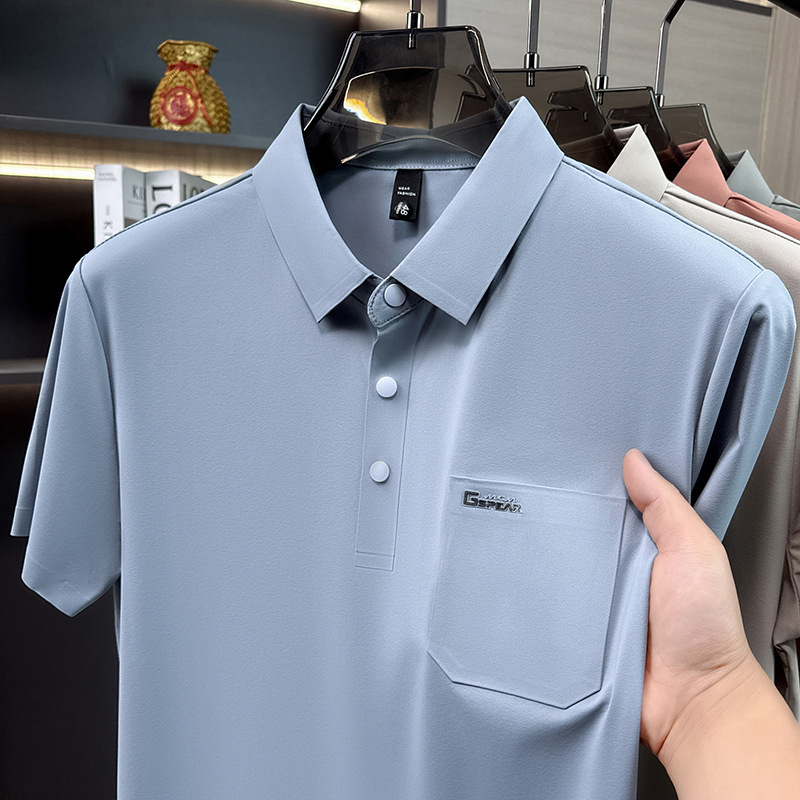 Áo polo nam tay ngắn cổ bẻ phong cách doanh nhân trung niên — Xanh da trời2810