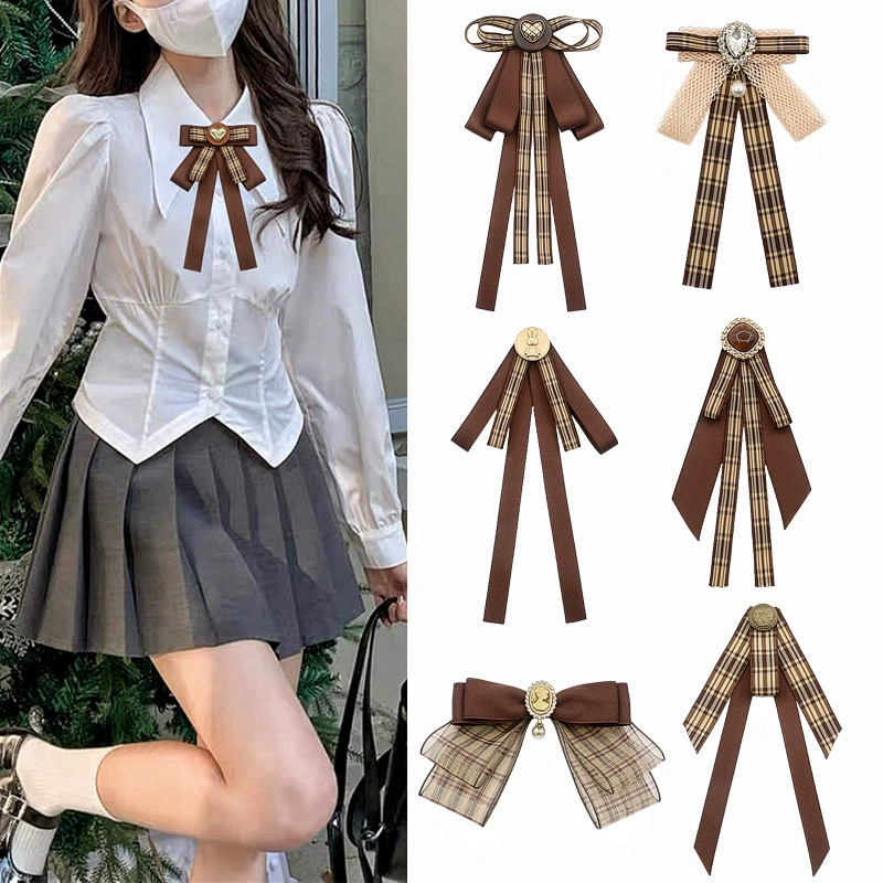 Фабрика спот дамы с воротником кофе коричневый ретро рубашка с галстуком-бабочкой