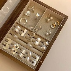 銀針金属風円形幾何イヤリング