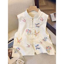 新中式国风白色刺绣马甲女2025夏季新款洋气时髦马夹背心外搭上衣