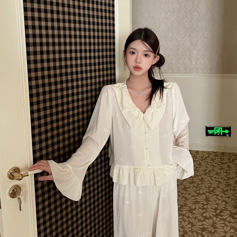 金丝绒秋季新款提花睡衣女日系甜美长袖宫廷风加厚家居服小香风|undefined