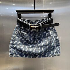 2025年夏人気レタープリントデニムスカート女性用ハイウエストホットガールカバー肉痩身ヒップカバーショートスカート