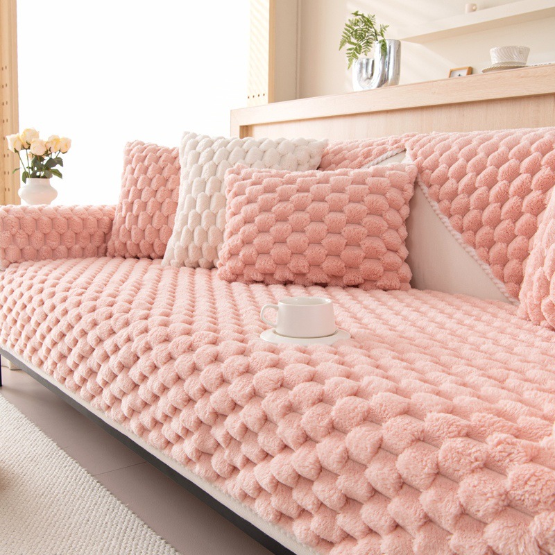 Winter plush sofa cushion wholesale thickened non-slip anti-cat scratch solid color new cushion simple sofa cover foreign trade