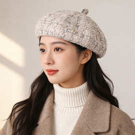 秋冬小香风格贝雷帽气质高级感格子八角帽小众洋气百搭南瓜画家帽