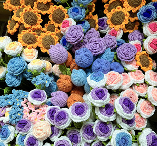 Handmade Rose Wool Flower Finished Wholesale Crochet Sunflower Tanabata Woven Eternal Flower Imitation Flower Valentine's Day