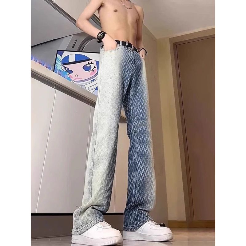 Gradient Tie-Dye Woven Jacquard Jeans Men's American Retro Vibe Straight Slim High-Flared Pants