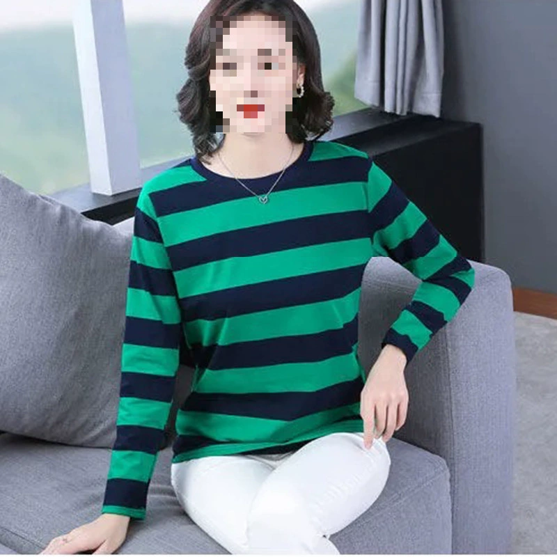 Полосатая рубашка больших размеров с длинными рукавами для женщин, новинка 2025 года, футболка, весенне-осенние топы, свободная рубашка для похудения, нижняя рубашка для мамы