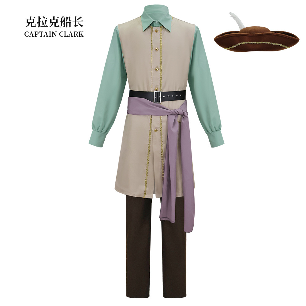 Rearroom Movie Captain Clark Cosplay Costume Halloween Pirate Hat Full Set Cosplay Character Performance Outfit
