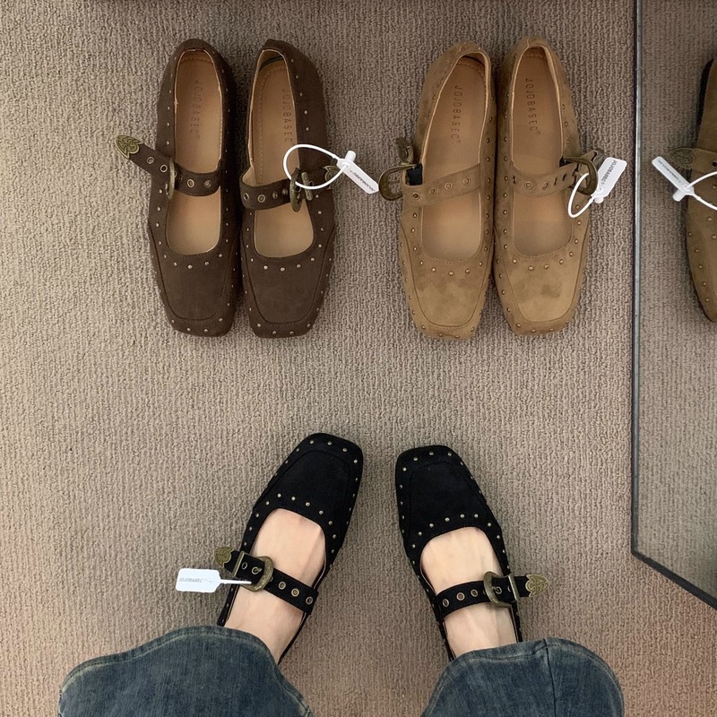 法式复古绒面咖啡芭蕾舞单鞋女鞋子2025秋季新款平底玛丽珍勃肯鞋|undefined
