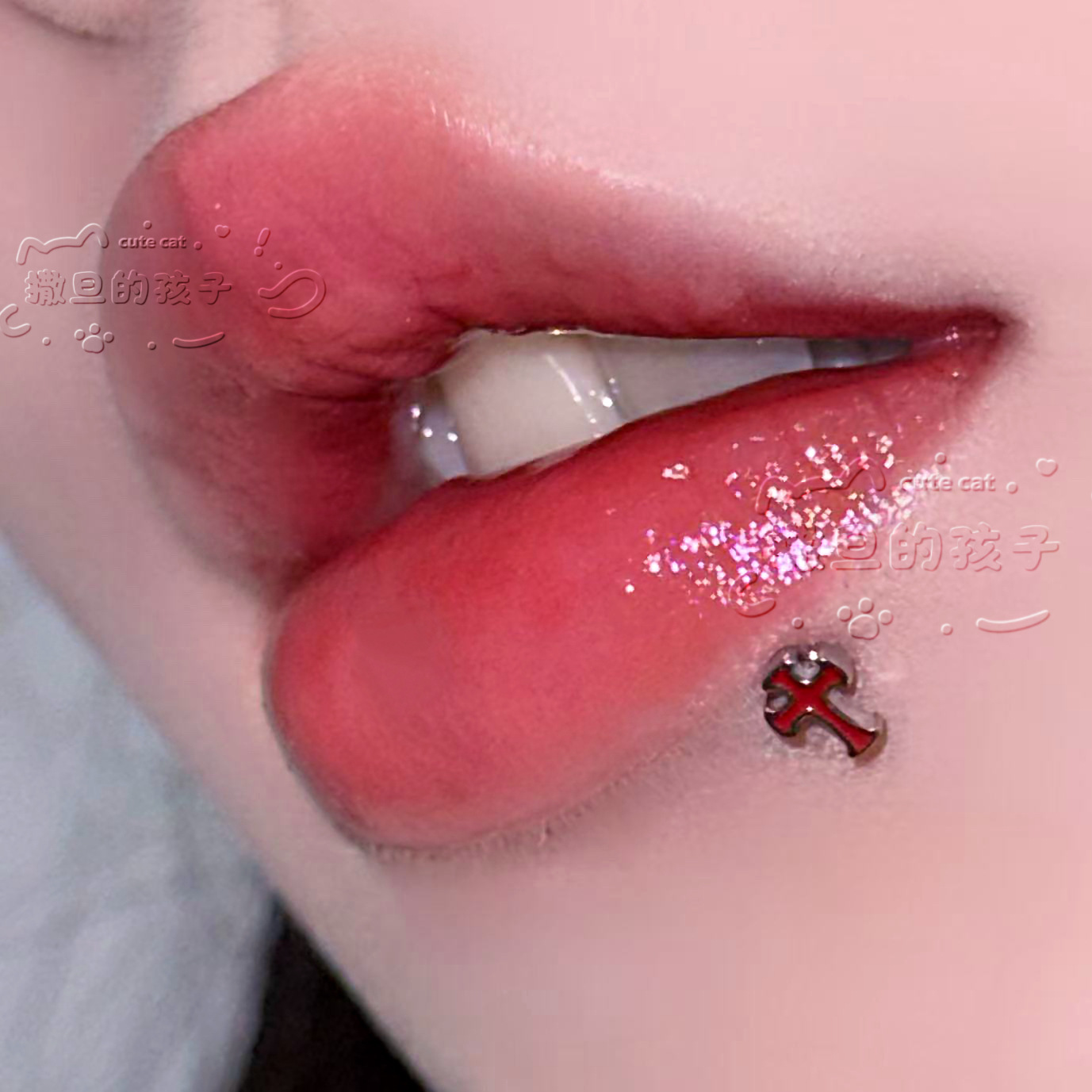 Pointed labret stud close-up product detail