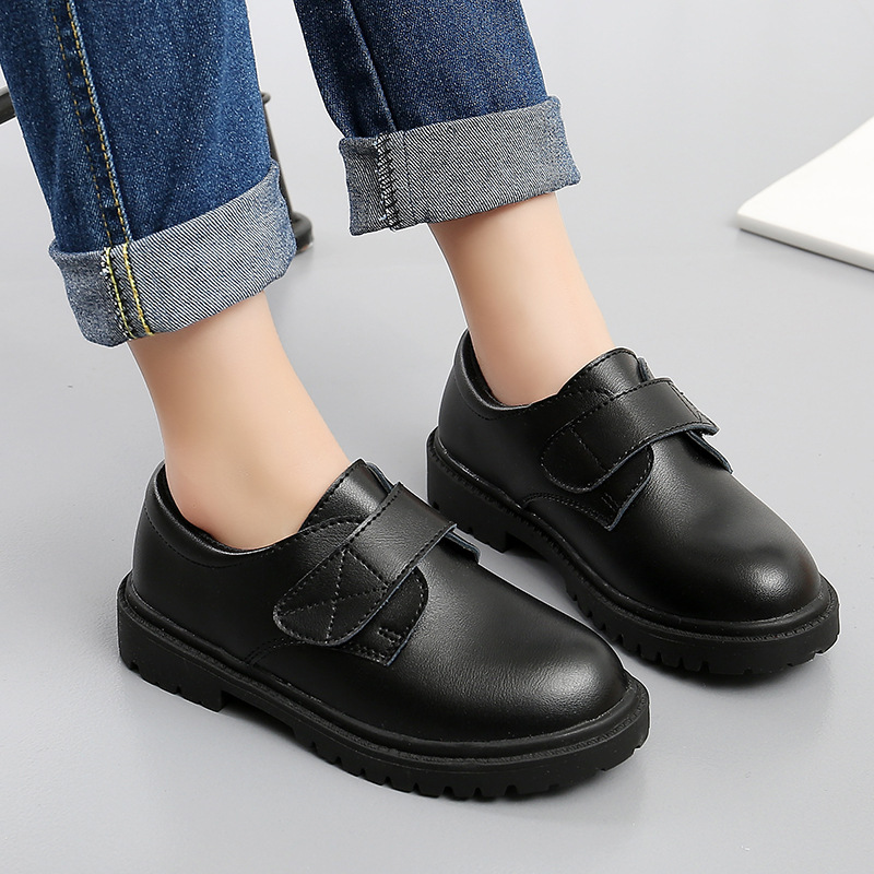 Children's fashionable black shoes English style for students