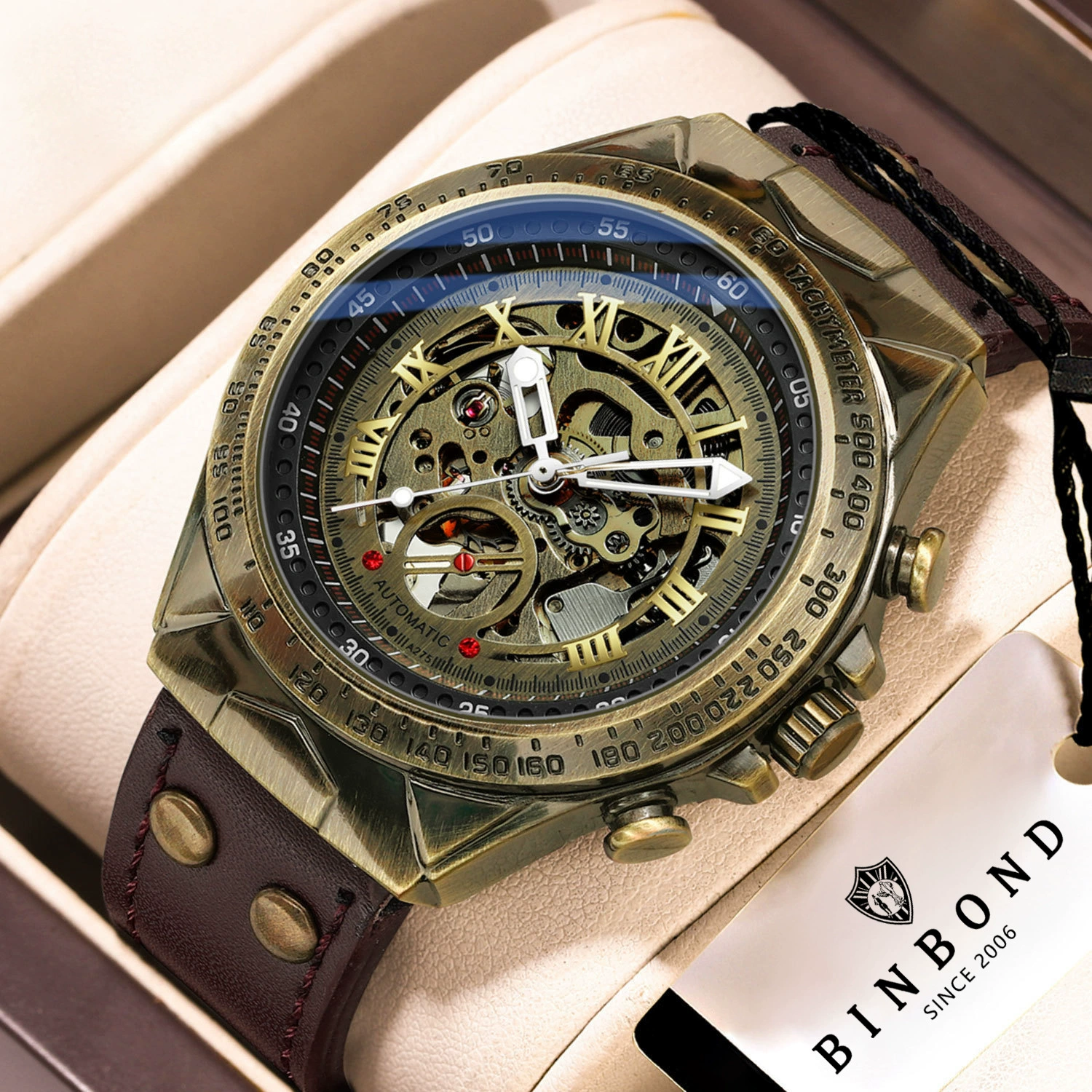 Внешняя торговля Binbang ретро мужские модные повседневные бронзовые автоматические механические часы трансграничные интернет-знаменитости