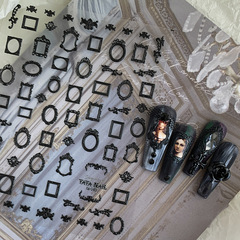 日式美甲相框貼紙浮雕立體復古裝飾貼花黑白蕾絲新娘鏡框巴洛克風