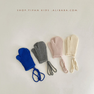 One Pan Children's Gloves Winter Korean Solid Color ins Five-Finger Warm Split Solid Color Neck Baby Gloves