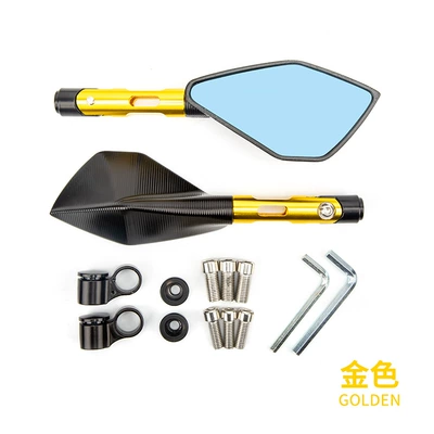 Motorcycle rearview mirror alloy rearview mirror motorcycle - cnc-modified-pentagonal-mirror-short-rod-gold