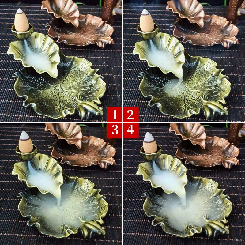 Кальян для инконса обратно? Пожалуйста, перевожу: "Backflow Incense Burner Lotus Leaf Alloy Incense Holder with Frog or Goldfish, Decorative"