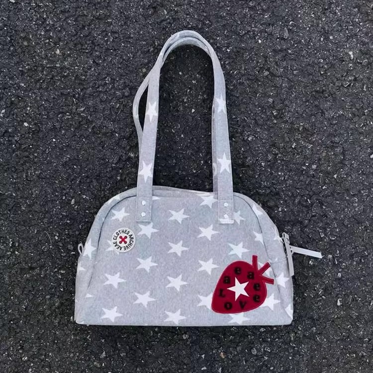 Korean Niche Ae Strawberry Bag, Fashionable Light Asian Style College Bag, Retro Plaid Single Shoulder Tote Bowling Bag