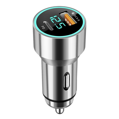 Mobil şarj cihazları | car charger dual USB car - alloy-pd20w-qc30-digital-display-car-charger-opp-bag-silver