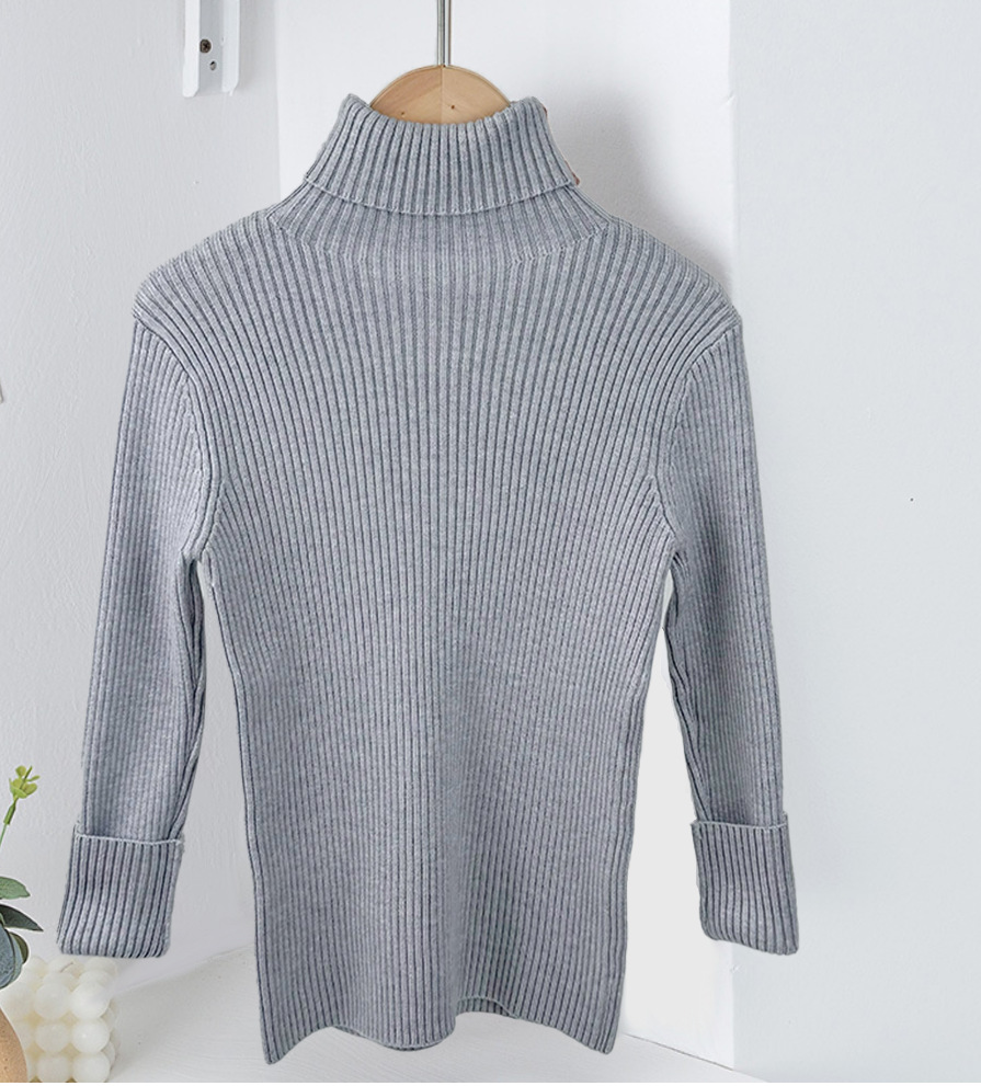 Suéter de cuello alto estilo coreano para niños y niñas, otoño/invierno 2025, capa base de punto, ropa infantil coreana con forro polar.