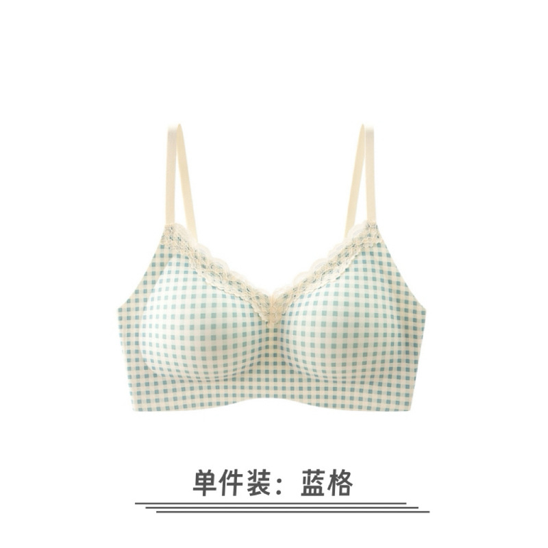 原版法式碎花内衣女小胸聚拢甜美蕾丝边透气无钢圈少女防下垂文胸|undefined