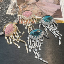 5A冰花锆海蜇爆款春夏蓝粉宝石欧美跨境高级感时尚重工流苏耳环