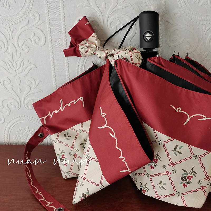 Vintage Small Floral Folding Umbrella Women's Dual-purpose Full-automatic Strong and Durable Sunscreen UV Protection Sun Umbrella