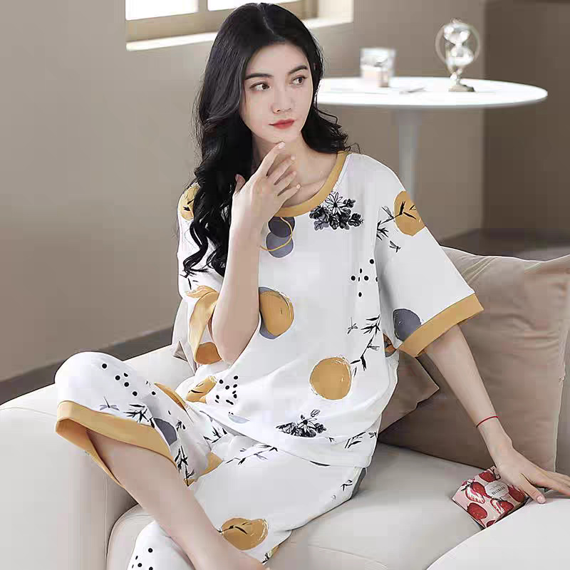 Cropped Pants Short-sleeved Pajamas Women's New Loose plus size Korean Style Casual Stylisch High-value Outer Wearing Home Clothes Cropped Pants Short-sleeved Pajamas Women's New Loose plus size Korean Style Casual Stylisch High-value Outer Wearing Home Clothes