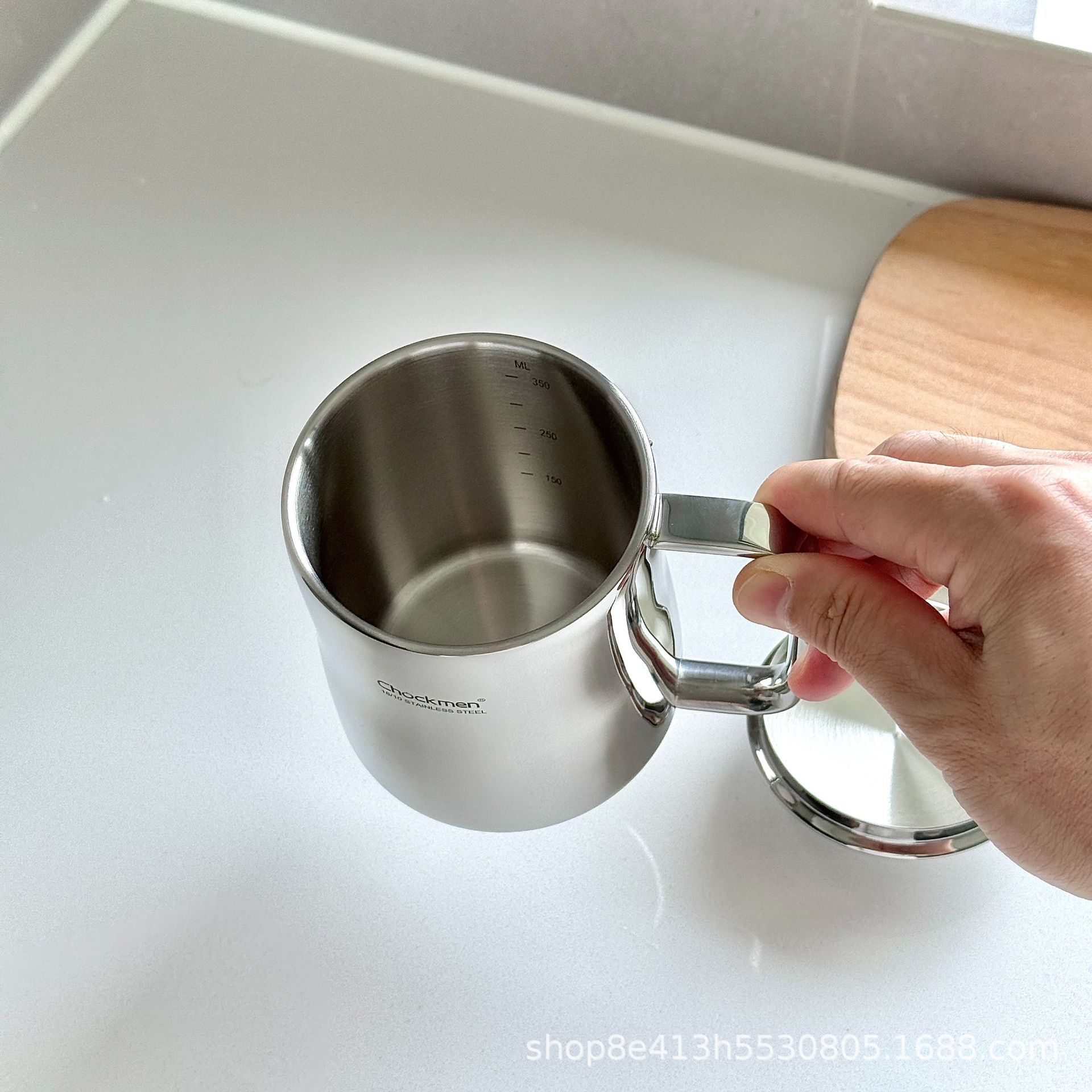 Zhuo Deming 18 / 10 tazas de acero inoxidable de tetrahedra doble taza de agua con mango taza de leche taza de cerveza