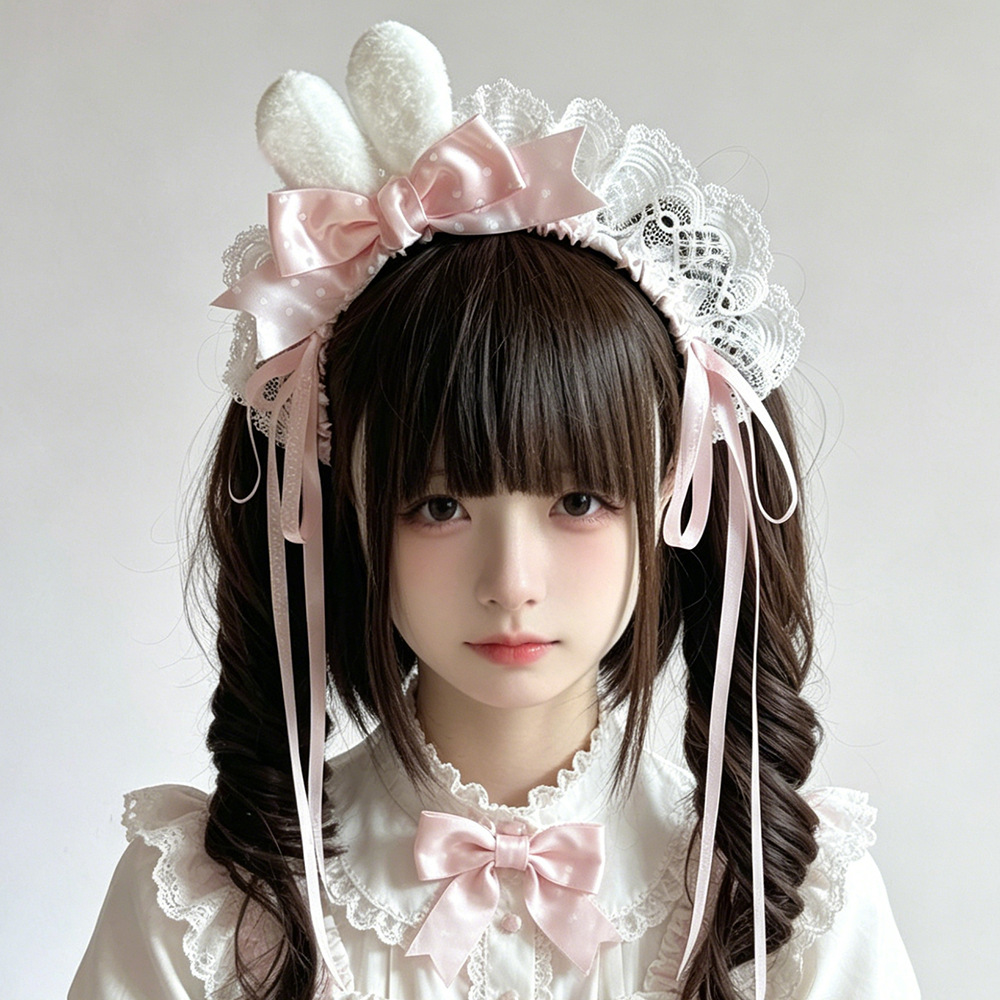 Dos dimensiones Lolita correa de cabello chica gato oreja clip de cabello cómic cosplay Lolita criada correa de cabello