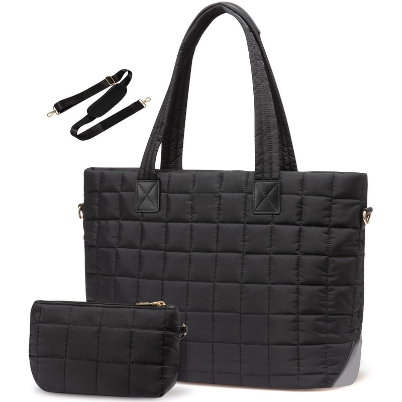 Amazon New Women Down Handbag Laptop Bag Quilted Zipper Fluffy Work Tote Bag