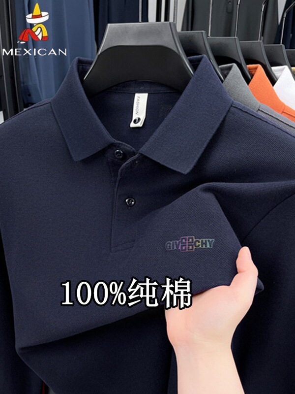 Scarecrow High-End 100% Cotton Long-Sleeved T-Shirt Men's Spring Business Casual Lapel Polo Shirt Loose Top Scarecrow High-End 100% Cotton Long-Sleeved T-Shirt Men's Spring Business Casual Lapel Polo Shirt Loose Top