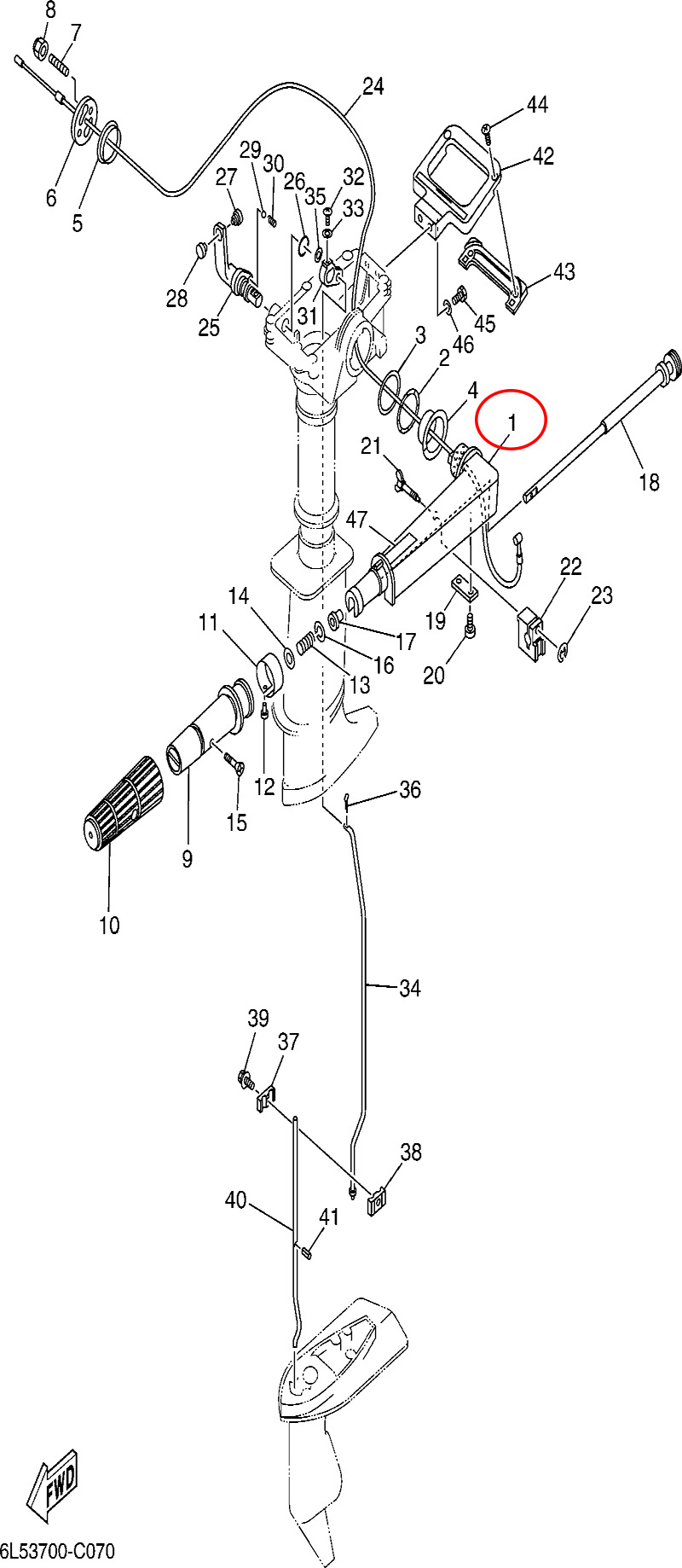 1)翟墨DEMONS舷外机船外挂机橡皮艇冲锋舟操纵臂6G1-42111-11-4D