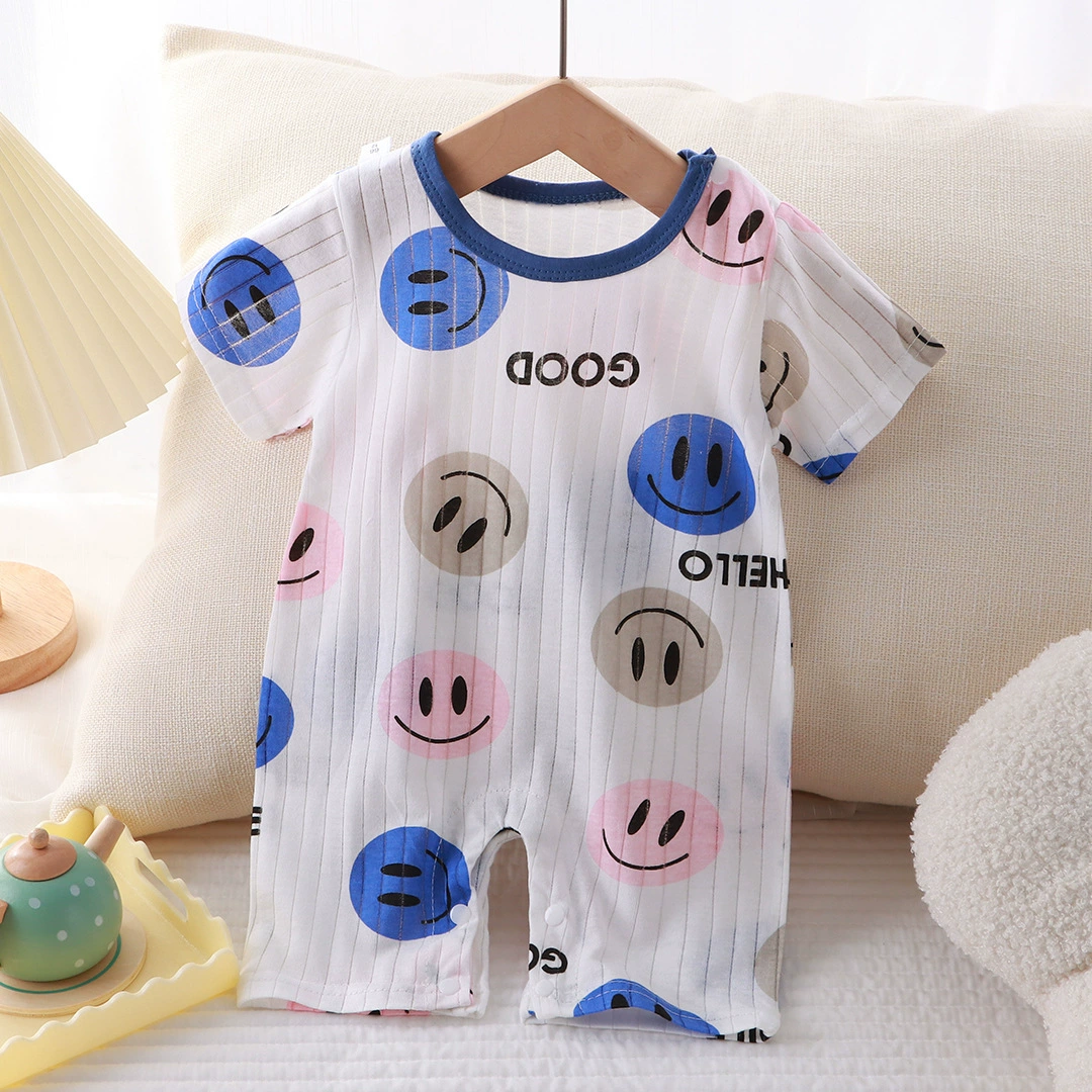 Baby short-sleeve bodysuit, cotton summer romper, sizes 59–90 cm, dinosaur & solid prints