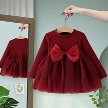 童装春秋季新款女宝宝洋气长袖公主裙儿童甜美蝴蝶结连衣裙子5177