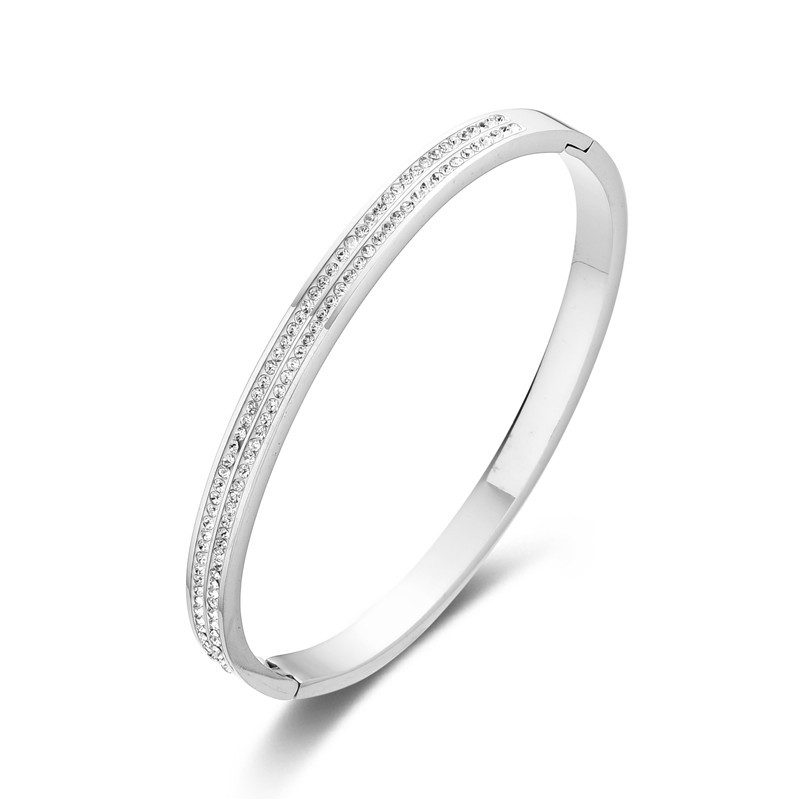 Bracciale da donna a doppia fila singola con diamanti tempestati di stelle in acciaio stile mattone di fango da 2 pezzi_voghion.com