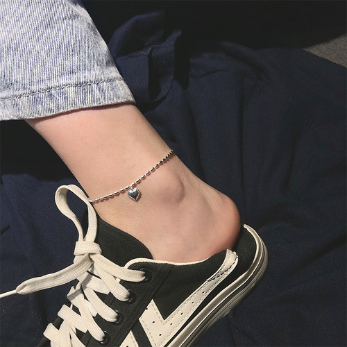 s925 Silver  New Millet Grain Love Anklet for Women Korean Version Internet Celebrity Simple Sexy Personalized Accessories